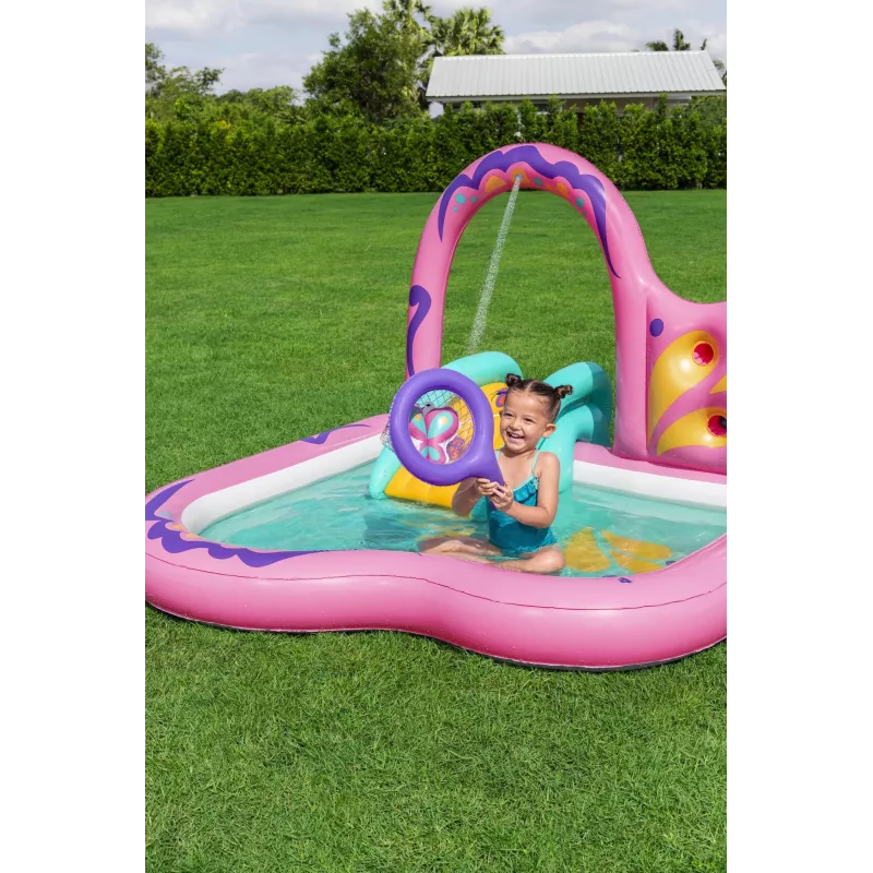 Bestway Butterfly Wonder bērnu piepūšamais ūdens rotaļu centrs un baseins 1,80 m x 1,80 m x 1,17 m