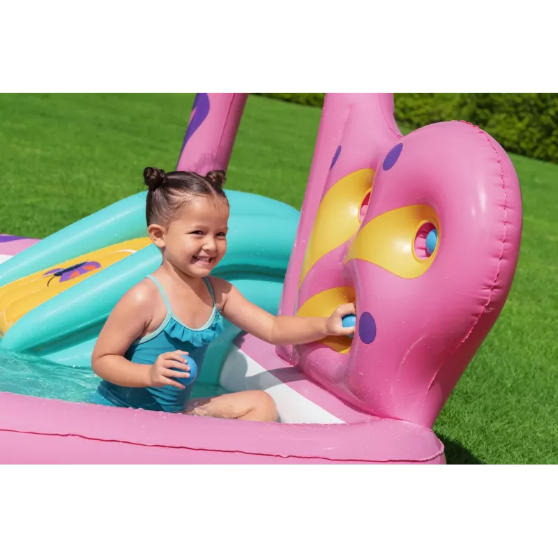 Bestway Butterfly Wonder bērnu piepūšamais ūdens rotaļu centrs un baseins 1,80 m x 1,80 m x 1,17 m