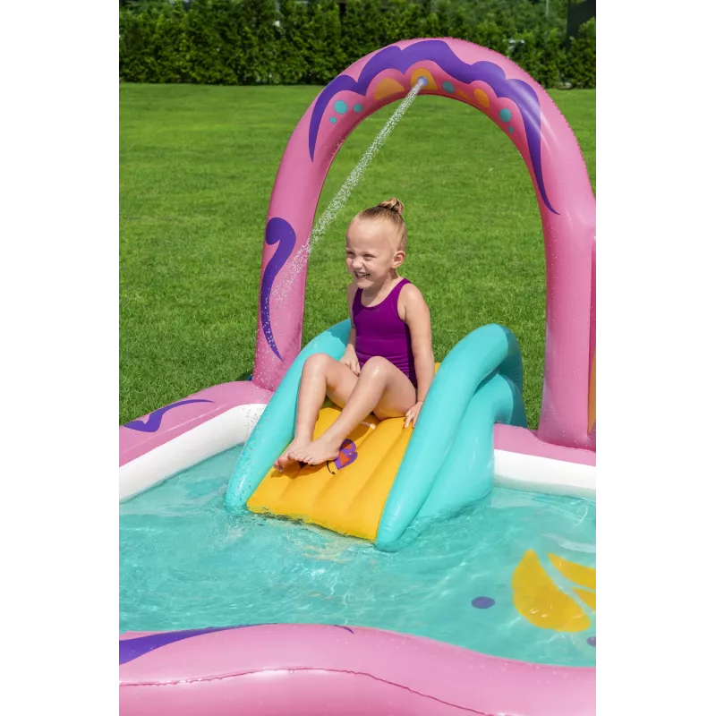 Bestway Butterfly Wonder bērnu piepūšamais ūdens rotaļu centrs un baseins 1,80 m x 1,80 m x 1,17 m