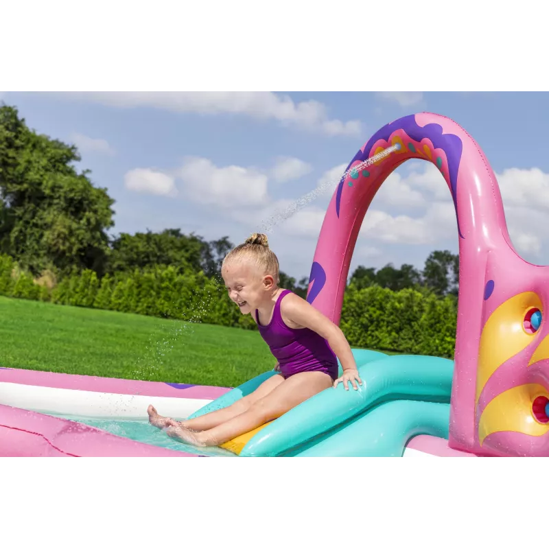 Bestway Butterfly Wonder bērnu piepūšamais ūdens rotaļu centrs un baseins 1,80 m x 1,80 m x 1,17 m