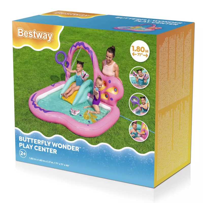 Bestway Butterfly Wonder bērnu piepūšamais ūdens rotaļu centrs un baseins 1,80 m x 1,80 m x 1,17 m