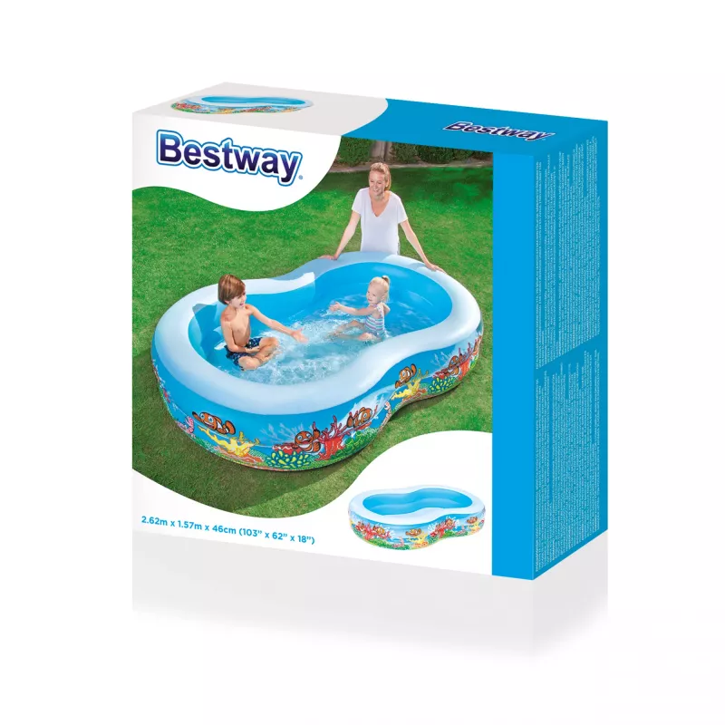 Bestway Piepūšamais ģimenes spēļu baseins 2,62 m x 1,57 m x 46 cm, Piepūšamais baseins, 544 L, Taisnstūrveida, Vinils, Daudzkrāsains