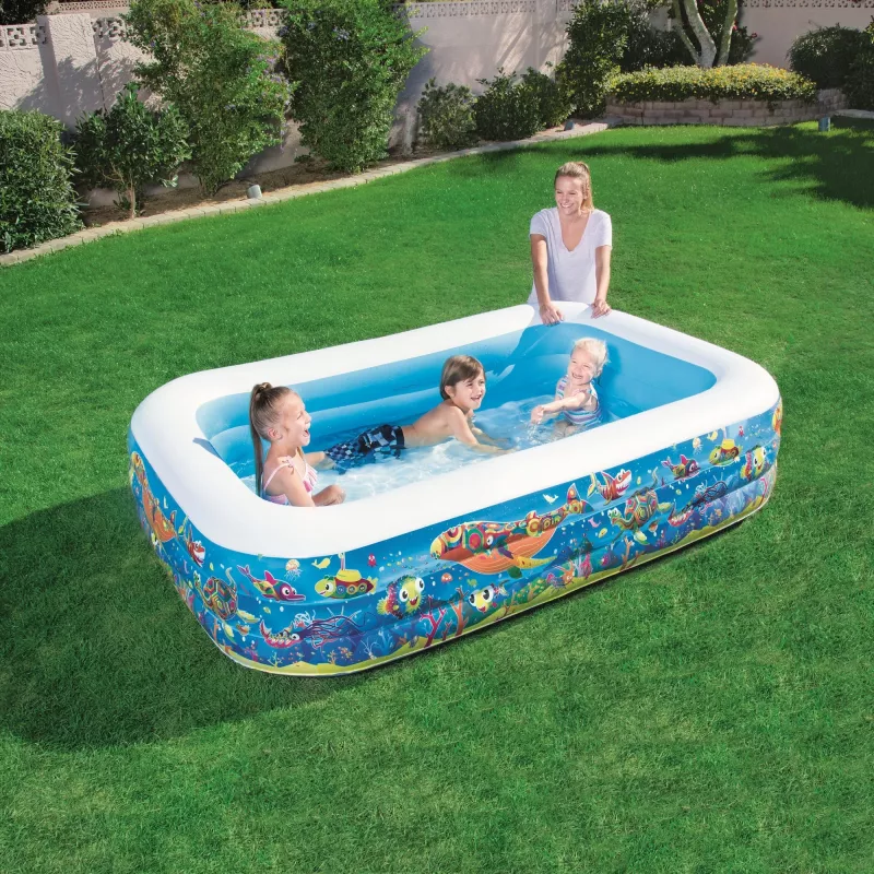Bestway Piepūšamais ģimenes spēļu baseins 2,29 m x 1,52 m x 56 cm, Piepūšams baseins, 702 L, Taisnstūrveida, 6 g., Vinils, Daudzkrāsains