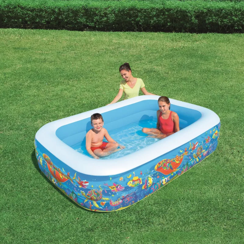 Bestway Piepūšamais ģimenes spēļu baseins 2,29 m x 1,52 m x 56 cm, Piepūšams baseins, 702 L, Taisnstūrveida, 6 g., Vinils, Daudzkrāsains