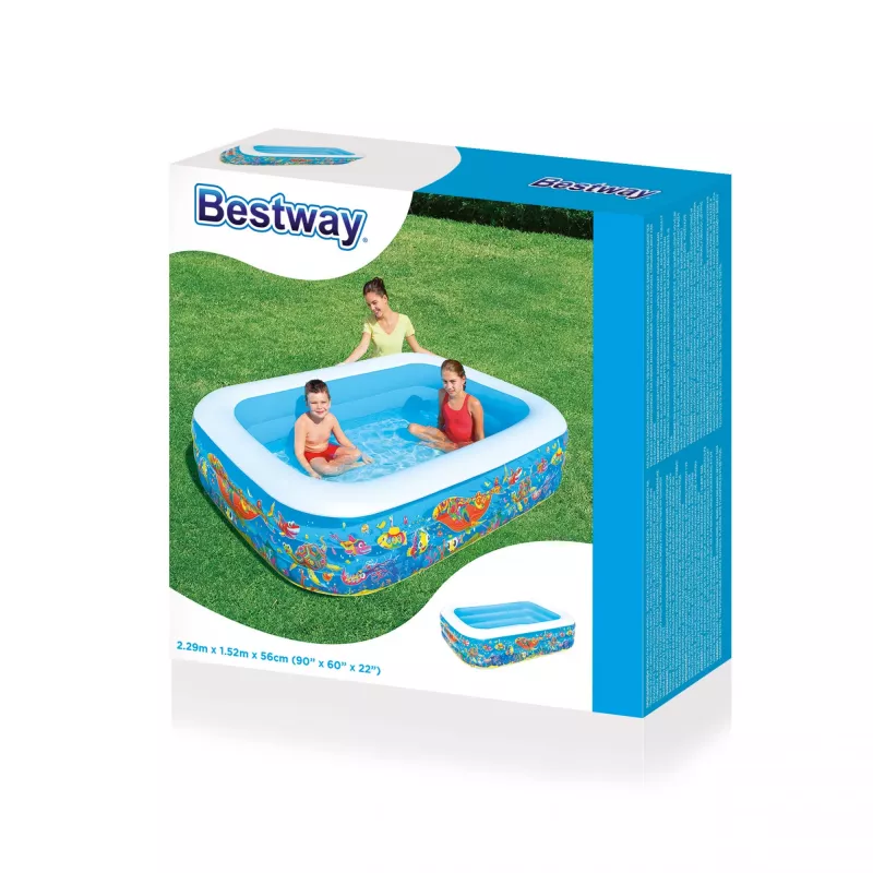 Bestway Piepūšamais ģimenes spēļu baseins 2,29 m x 1,52 m x 56 cm, Piepūšams baseins, 702 L, Taisnstūrveida, 6 g., Vinils, Daudzkrāsains