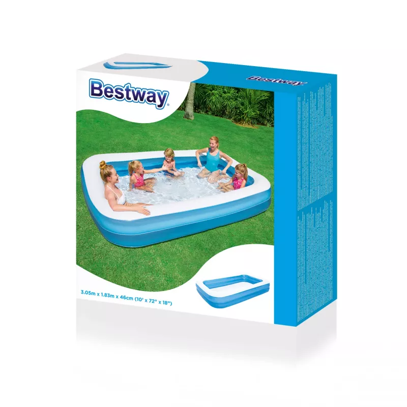 Bestway Piepūšamais Zilais Taisnstūra Ģimenes Baseins 3.05m x 1.83m x 46cm