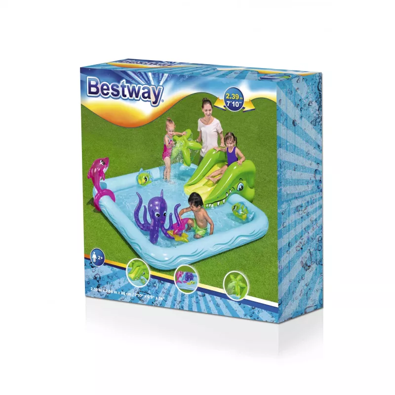 Bestway Play Center Fantastic Aquarium rotaļu baseins, piepūšamais baseins, 308 L, astoņnieka forma, 2 g.v., vinils, daudzkrāsains