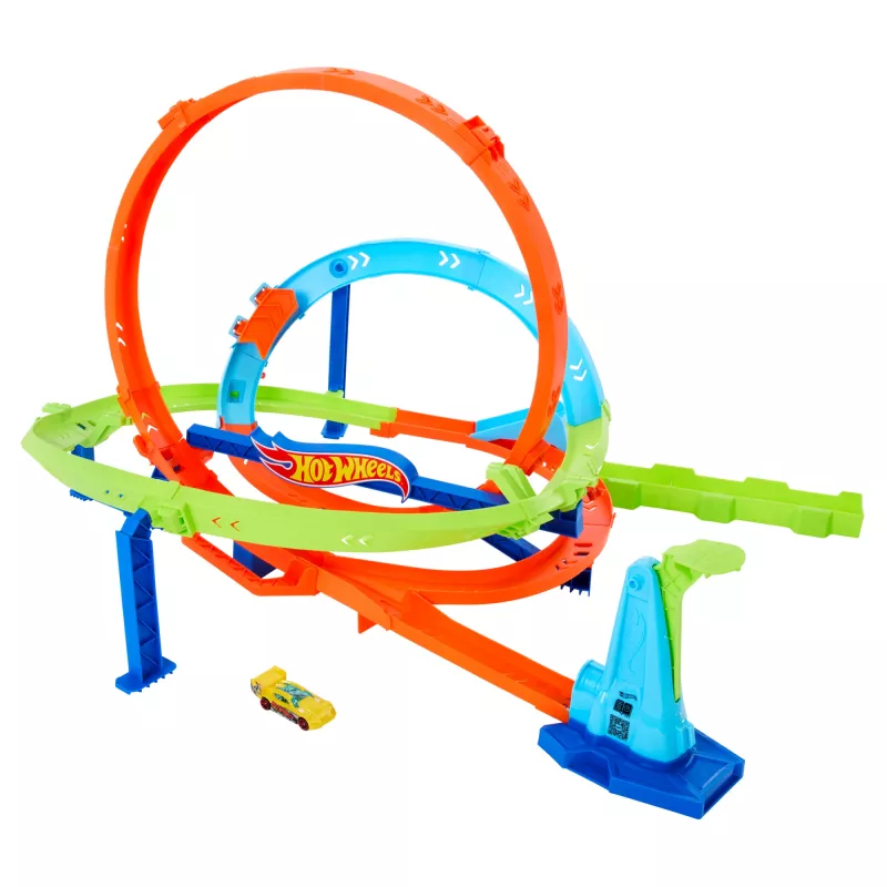 Hot Wheels Action Loop Cyclone Challenge trases komplekts ar 1:64 mēroga rotaļu automašīnu, ērta uzglabāšana
