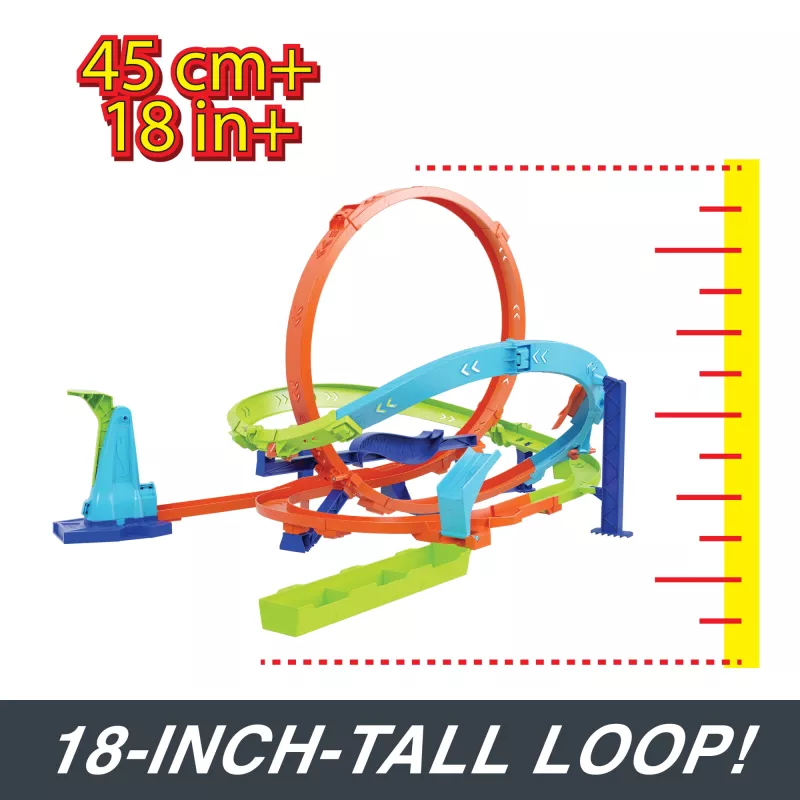 Hot Wheels Action Loop Cyclone Challenge trases komplekts ar 1:64 mēroga rotaļu automašīnu, ērta uzglabāšana