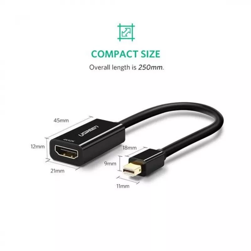 Ugreen 40360 video kabeļa adapteris 0,25 m Mini DisplayPort HDMI Melns