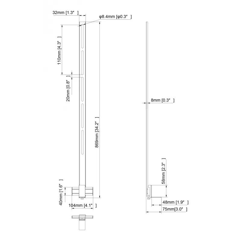Multibrackets M Pro Series - Soundbar Holder XL, melna, tērauds, 15 kg, 165,1 cm (65 collas), 2,79 m (110 collas), 104 mm
