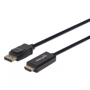 Manhattan DisplayPort 1.2 uz HDMI kabelis, 4K@60Hz, 1 m, vīrišķais-vīrišķais, DP ar fiksatoru, melns, nav divvirzienu, trīs gadu garantija, ekvivalents 3F-DP-HDMI-4K60-HDR
