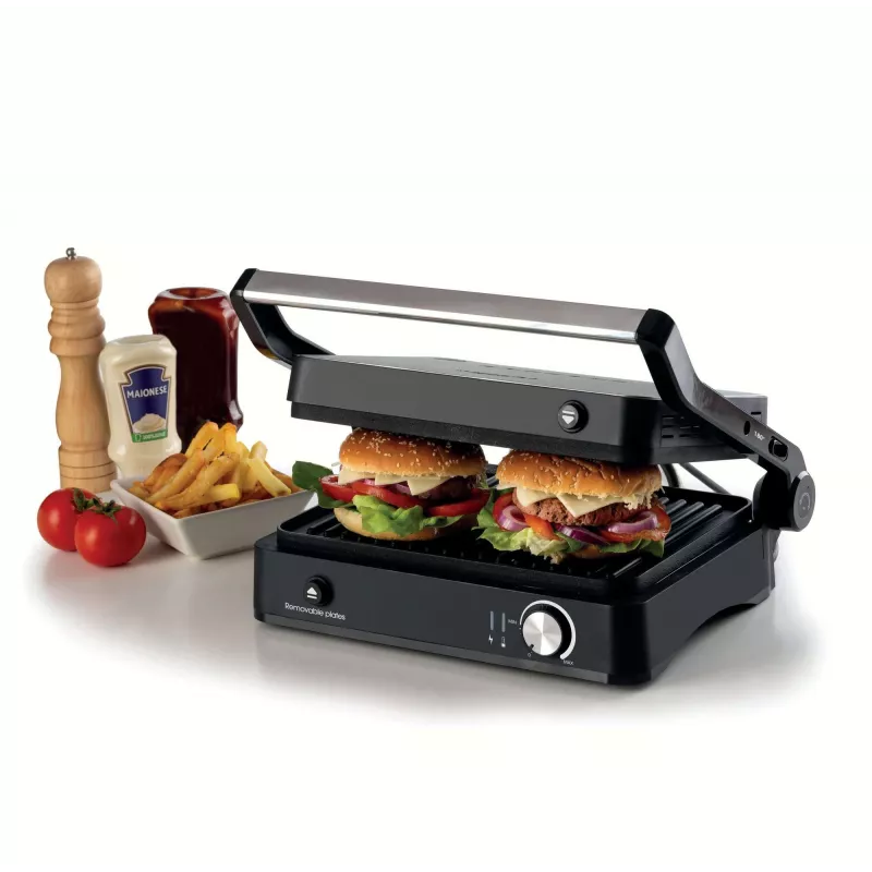 Ariete 1934 MetalGrill 3in1, Elektriskais grils jauktai grilēšanai, 2000 W, 3 gatavošanas režīmi, nepiedegošas plāksnes, Sudraba/Melns