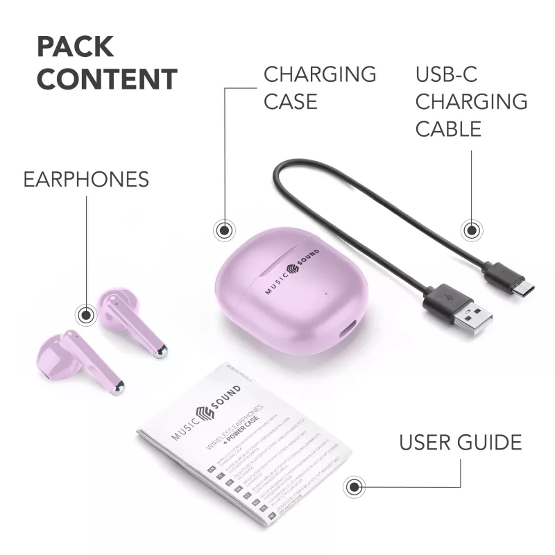 Music Sound Breeze kapsulas stila Bluetooth austiņas ar krāsainu maciņu