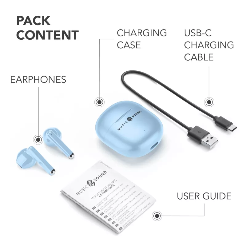 Music Sound Breeze kapsulas stila Bluetooth austiņas ar krāsainu maciņu