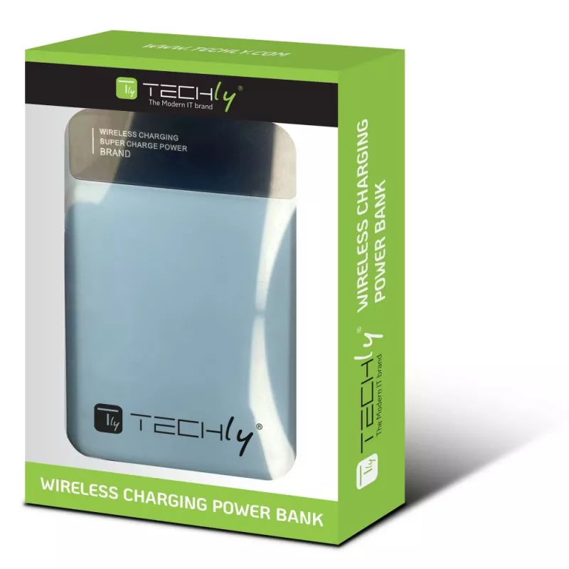 Techly I-CHARGE-10LCDBL ārējais akumulators litija polimēru (LiPo) 10000 mAh bezvadu uzlāde zila