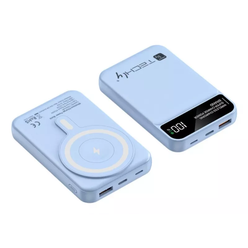 Techly I-CHARGE-10LCDBL ārējais akumulators litija polimēru (LiPo) 10000 mAh bezvadu uzlāde zila