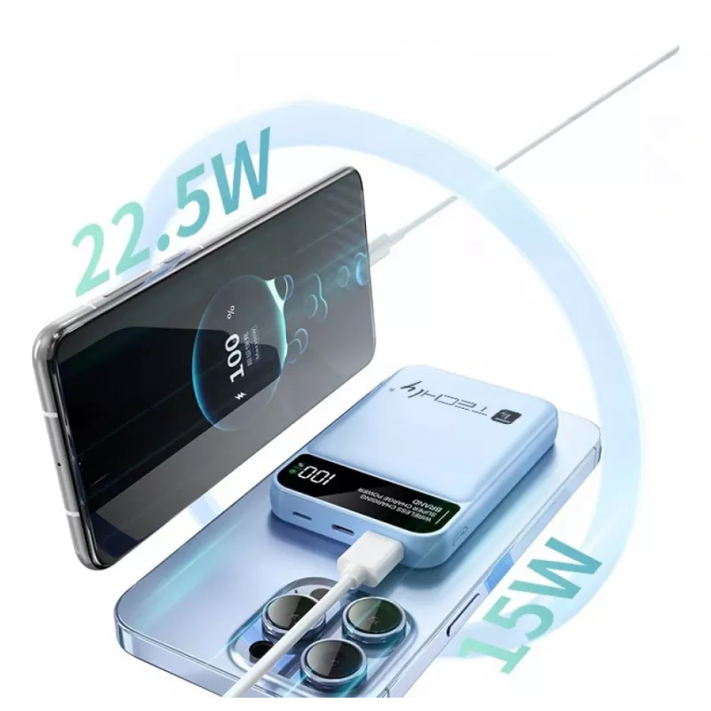 Techly I-CHARGE-10LCDBL ārējais akumulators litija polimēru (LiPo) 10000 mAh bezvadu uzlāde zila