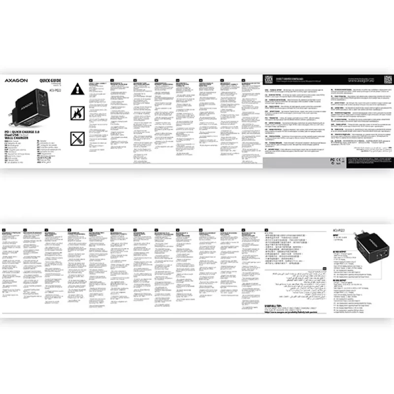 Axagon ACU-PQ22 mobilās ierīces lādētājs Mobilais tālrunis, Ārējais akumulators, Viedtālrunis, Viedpulkstenis, Planšetdators, Universāls Melns AC Ātrā uzlāde Iekštelpām