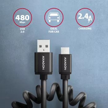 Axagon BUMM-AM10TB USB kabelis USB 2.0 0.6 m Micro-USB B USB A 0.48 Gbit/s Melns