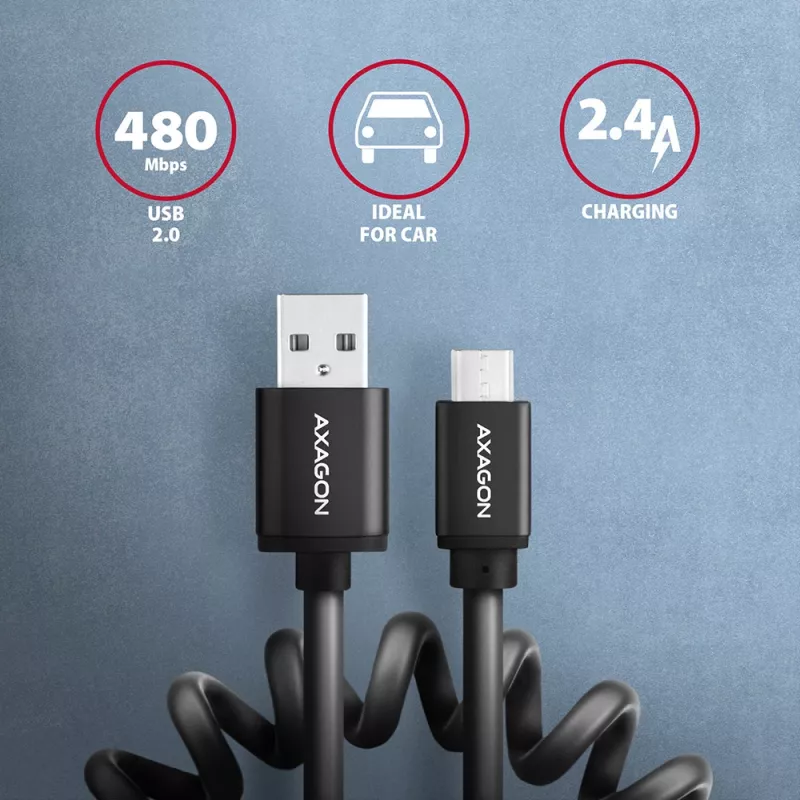 Axagon BUMM-AM10TB USB kabelis USB 2.0 0.6 m Micro-USB B USB A 0.48 Gbit/s Melns