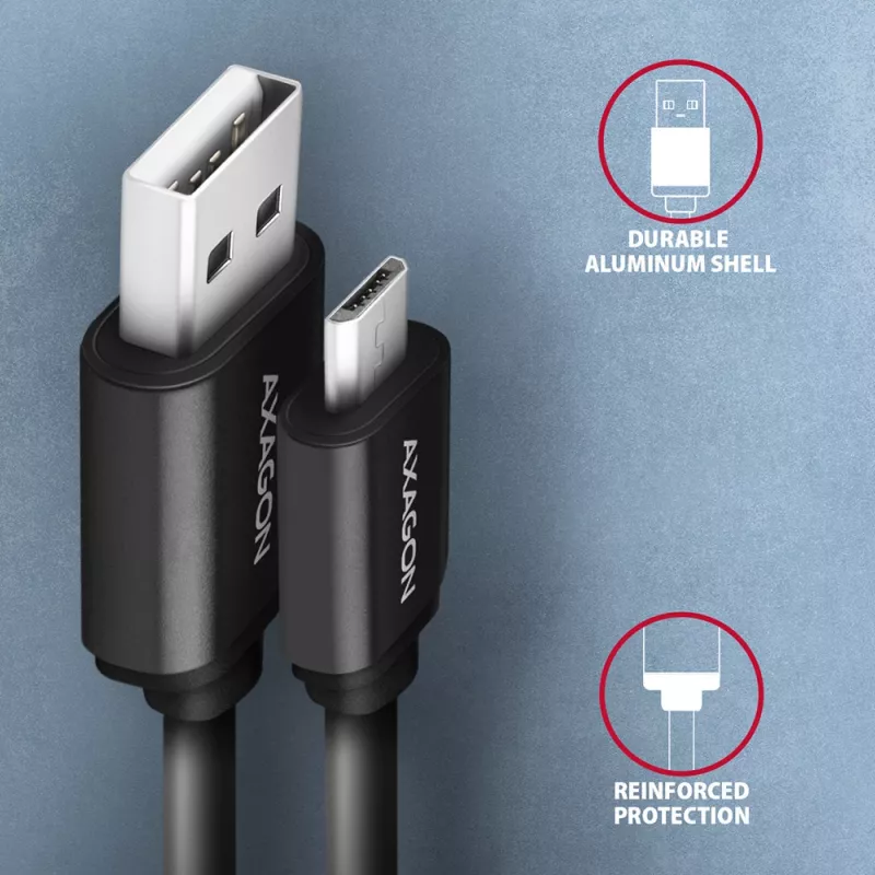 Axagon BUMM-AM10TB USB kabelis USB 2.0 0.6 m Micro-USB B USB A 0.48 Gbit/s Melns
