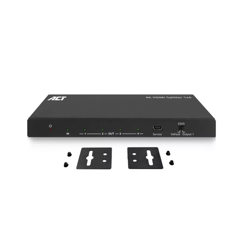 ACT 4K HDMI sadalītājs, 1 ieeja 4 izejas, EDID atbalsts, HDMI, 4x HDMI, 3840 x 2160 pikseļi, Melns, 4K Ultra HD, 10,2 Gbit/s