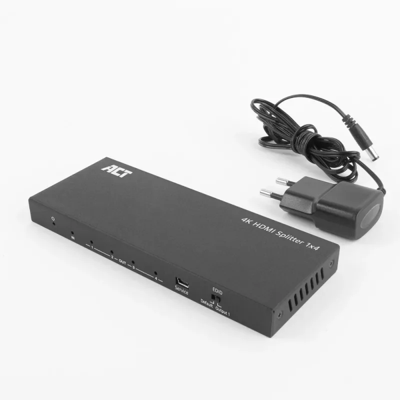 ACT 4K HDMI sadalītājs, 1 ieeja 4 izejas, EDID atbalsts, HDMI, 4x HDMI, 3840 x 2160 pikseļi, Melns, 4K Ultra HD, 10,2 Gbit/s