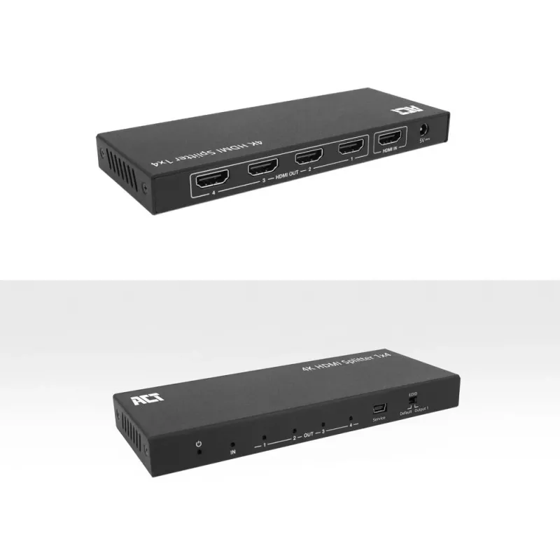 ACT 4K HDMI sadalītājs, 1 ieeja 4 izejas, EDID atbalsts, HDMI, 4x HDMI, 3840 x 2160 pikseļi, Melns, 4K Ultra HD, 10,2 Gbit/s