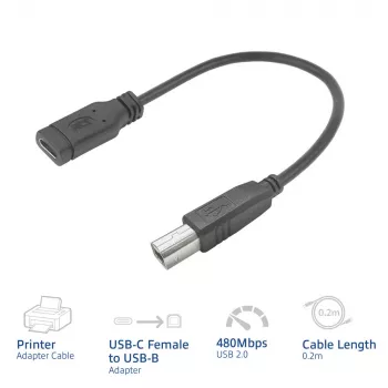 ACT USB Type-C sievišķā spraudne uz USB-B 2.0 printera adaptera kabelis 0,2 m