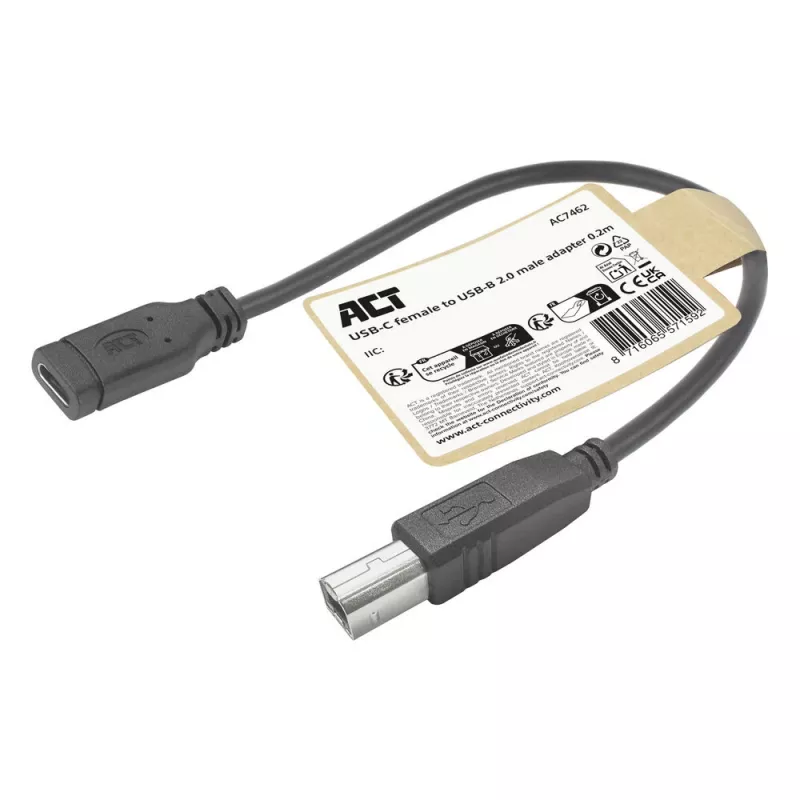ACT USB Type-C sievišķā spraudne uz USB-B 2.0 printera adaptera kabelis 0,2 m