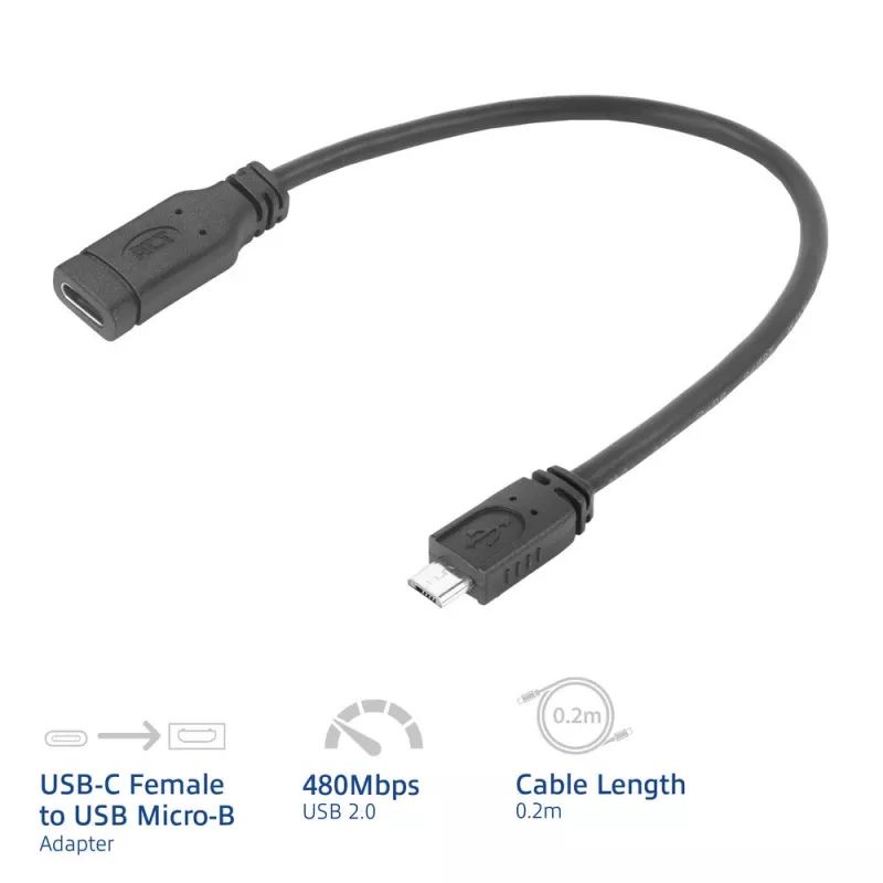 ACT USB Type-C ligzda uz USB micro B 2.0 spraudnis adaptera kabelis 0,2 m