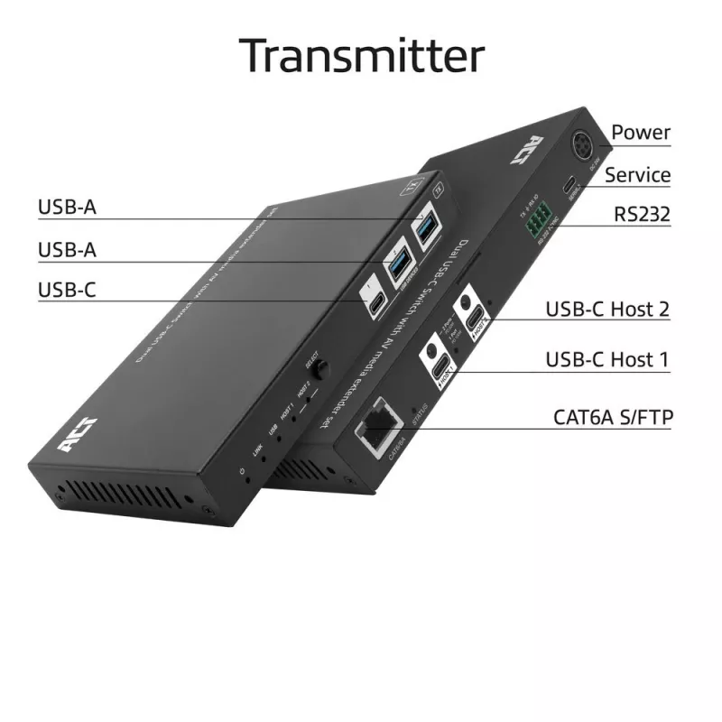 ACT AV multivides paplašinātāja komplekts ar divu USB-C slēdzi, CAT6A, 100 metri