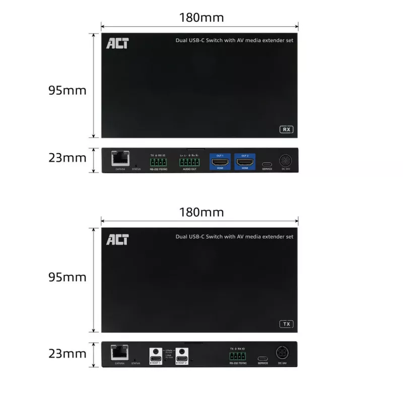 ACT AV multivides paplašinātāja komplekts ar divu USB-C slēdzi, CAT6A, 100 metri