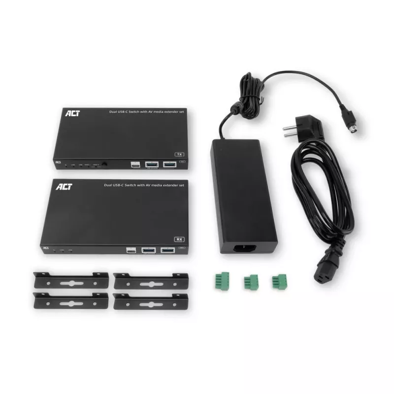 ACT AV multivides paplašinātāja komplekts ar divu USB-C slēdzi, CAT6A, 100 metri