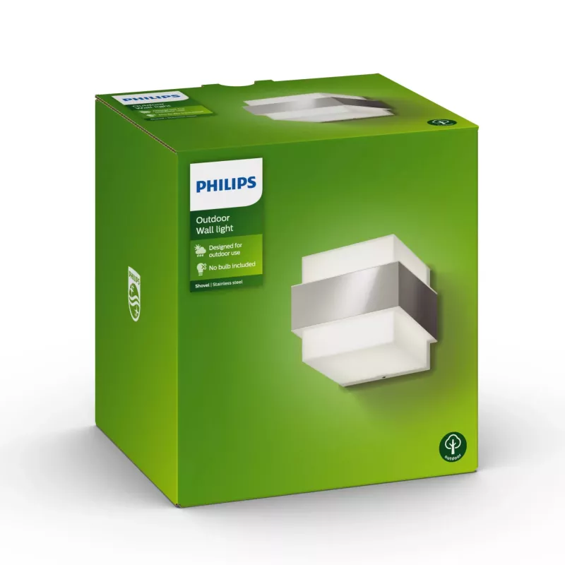 Philips myGarden Shovel sienas gaismeklis 42W E27 bez spuldzes, Āra sienas apgaismojums, nerūsējošais tērauds, balts, nerūsējošais tērauds, sintētika, IP44, dārzs, terase, II