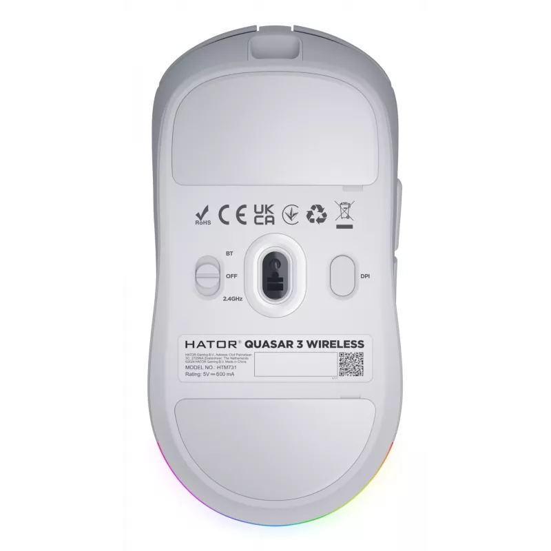 HATOR Quasar 3 Wireless pele Spēlēm Piemērota abām rokām RF Bezvadu + Bluetooth + USB Type-A Optisks 12000 DPI