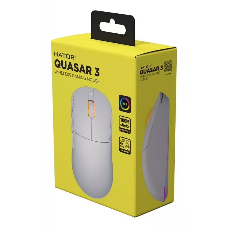 HATOR Quasar 3 Wireless pele Spēlēm Piemērota abām rokām RF Bezvadu + Bluetooth + USB Type-A Optisks 12000 DPI