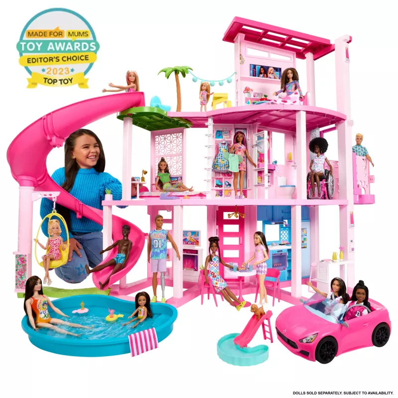 Barbie Dreamhouse leļļu māja ar baseinu un slidkalniņu - 75+ detaļas (HMX10)