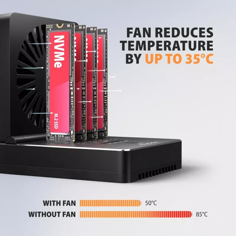 AXAGON ADSA-M2C44 USB4 40Gbps 4-Bay M.2 NVMe SSD Docking Station ar bezsaistes klonēšanas funkciju, alumīnijs, aktīvā dzesēšana