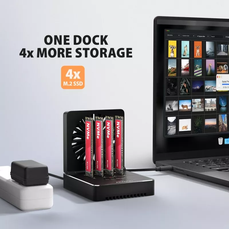 AXAGON ADSA-M2C44 USB4 40Gbps 4-Bay M.2 NVMe SSD Docking Station ar bezsaistes klonēšanas funkciju, alumīnijs, aktīvā dzesēšana