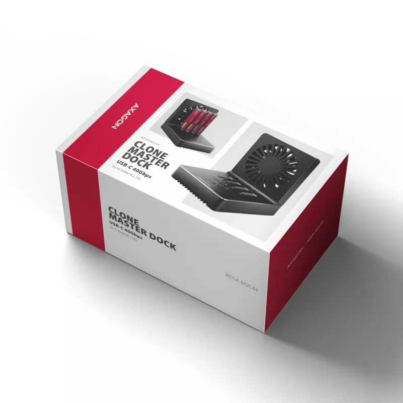 AXAGON ADSA-M2C44 USB4 40Gbps 4-Bay M.2 NVMe SSD Docking Station ar bezsaistes klonēšanas funkciju, alumīnijs, aktīvā dzesēšana