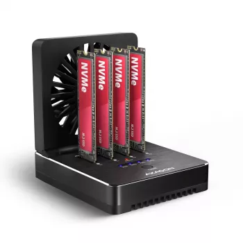 AXAGON ADSA-M2C44 USB4 40Gbps 4-Bay M.2 NVMe SSD Docking Station ar bezsaistes klonēšanas funkciju, alumīnijs, aktīvā dzesēšana