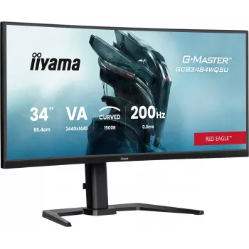 iiyama G-Master GCB3484WQSU-B2 Red Eagle 86.4 cm (34 inch) 3440 x 1440 pikseļi UWQHD VA Izliekts spēļu monitors 200Hz 0.6ms FreeSync Premium HDMI DisplayPort USB Hub Skaļruņi Melns