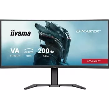 iiyama G-Master GCB3484WQSU-B2 Red Eagle 86.4 cm (34 inch) 3440 x 1440 pikseļi UWQHD VA Izliekts spēļu monitors 200Hz 0.6ms FreeSync Premium HDMI DisplayPort USB Hub Skaļruņi Melns