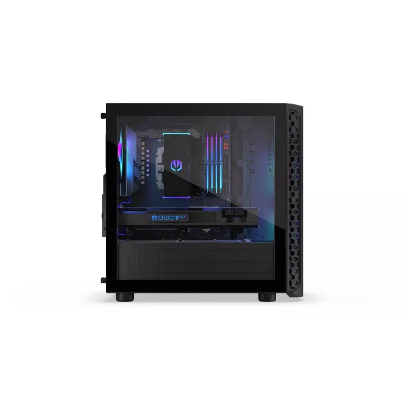 PC korpuss Endorfy Signum M30 ARGB — Micro Tower mATX, sieta priekšpuse, 3x 120 mm ARGB ventilatori, rūdīts stikls, USB-C 20 Gb/s