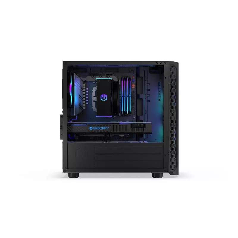 PC korpuss Endorfy Signum M30 ARGB — Micro Tower mATX, sieta priekšpuse, 3x 120 mm ARGB ventilatori, rūdīts stikls, USB-C 20 Gb/s