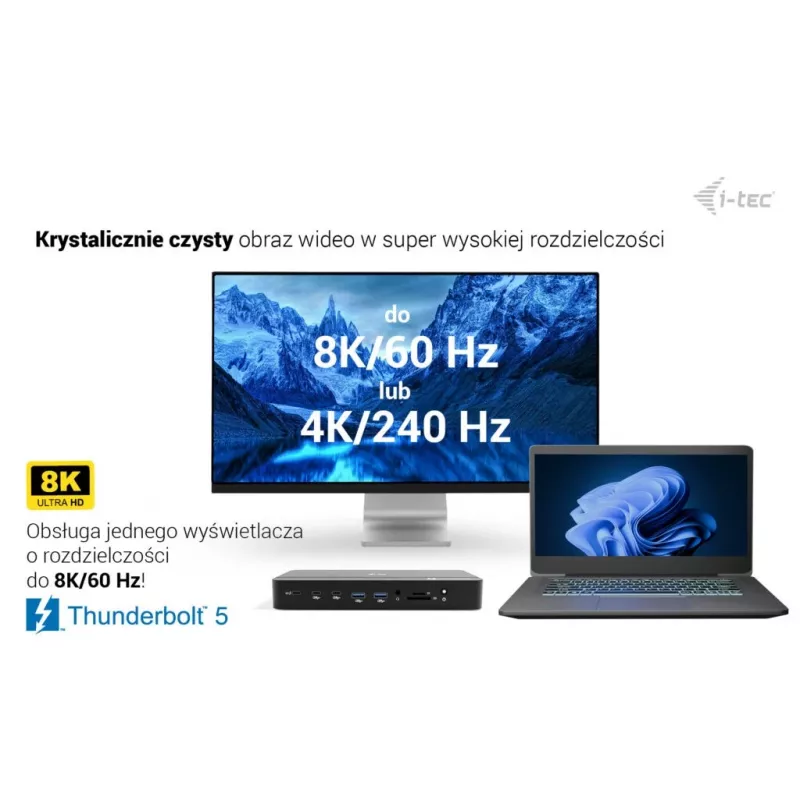 i-tec TB5 Triple Display Docking Station, 2x Thunderbolt 5, DP 2.1, 6x USB, M.2 NVMe slots, 2.5G LAN, SD/microSD, Audio, PD 140W