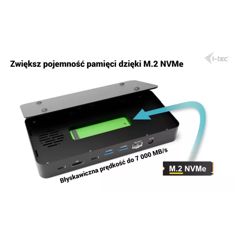 i-tec TB5 Triple Display Docking Station, 2x Thunderbolt 5, DP 2.1, 6x USB, M.2 NVMe slots, 2.5G LAN, SD/microSD, Audio, PD 140W