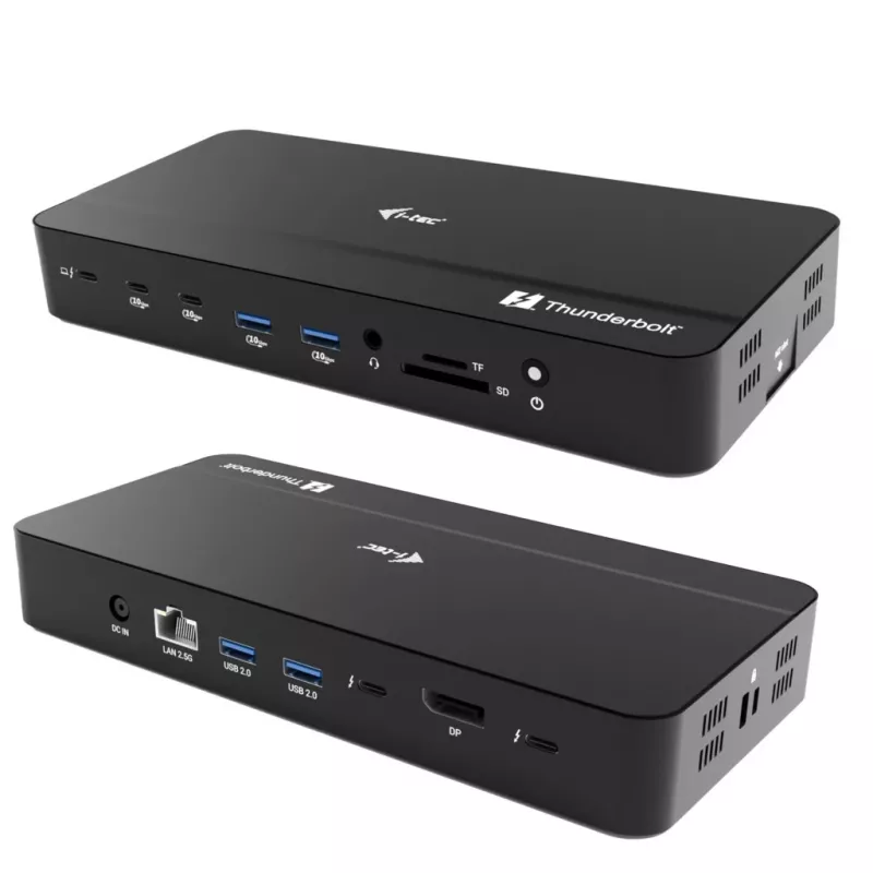 i-tec TB5 Triple Display Docking Station, 2x Thunderbolt 5, DP 2.1, 6x USB, M.2 NVMe slots, 2.5G LAN, SD/microSD, Audio, PD 140W
